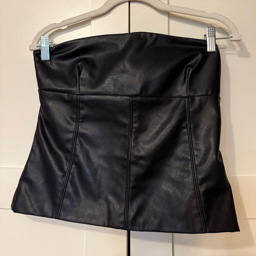 Zara Black Strapless Faux Leather Top